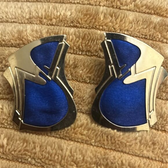 Hallmarked Unique Gold and Blue Earrings - Picture 1 of 4